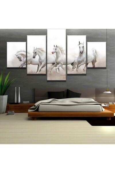 ALAYRA International ALAYRA Frame 5 Piece Canvas Art White Arabian Horses Mod...