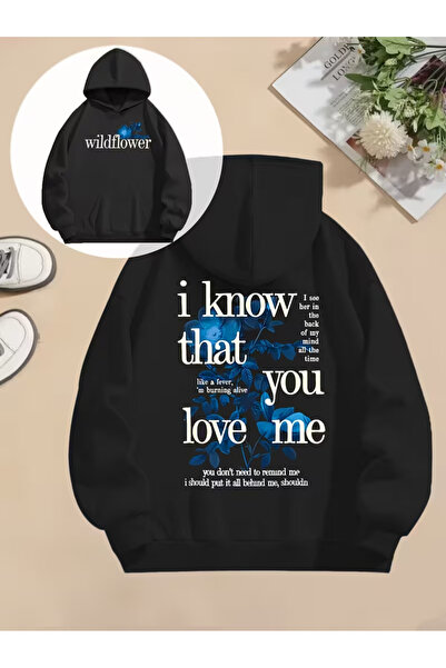 PENTHİLUS سويت شيرت للجنسين من Wildflower Text مطبوع بغطاء رأس - بغطاء رأس هوديي