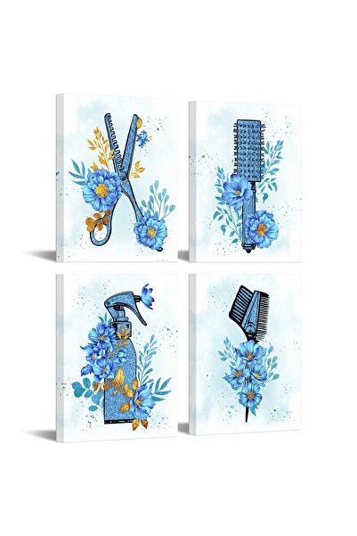 ALAYRA International لوحة جدارية زرقاء من ثلاث قطع من ALAYRA، بتصميم عصري أني...