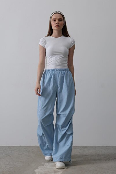 Trend Alaçatı Stili Women's Blue Elastic Waist Parachute Cargo Pants Vs00517