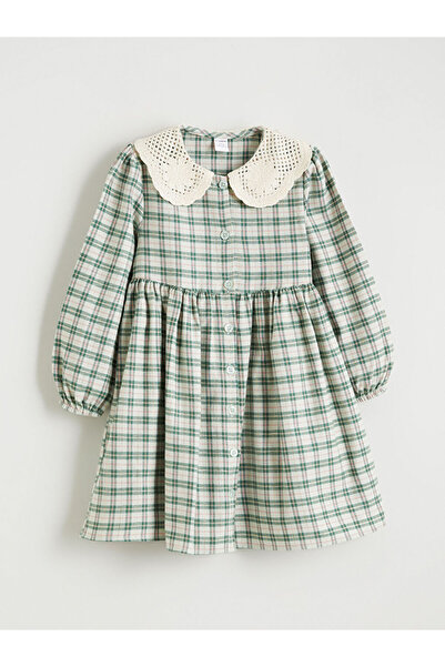 LC Waikiki LCW Kids Green στρογγυλός γιακάς καρό φόρεμα για κορίτσια