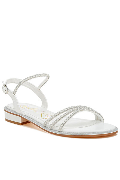 london Rag Women Rhinestone Pearl Detail Flat Sandals White