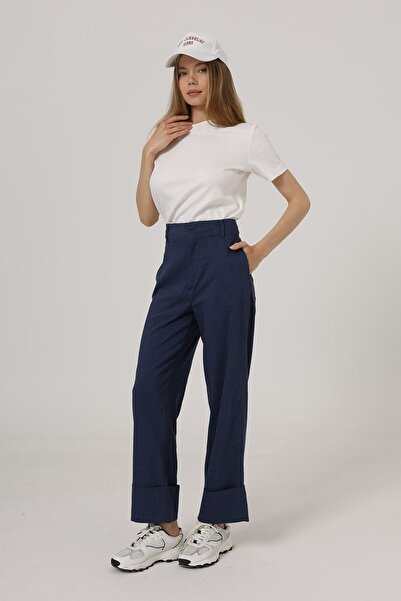 Trend Alaçatı Stili Pantaloni cu două buzunare indigo pentru femei VS00587