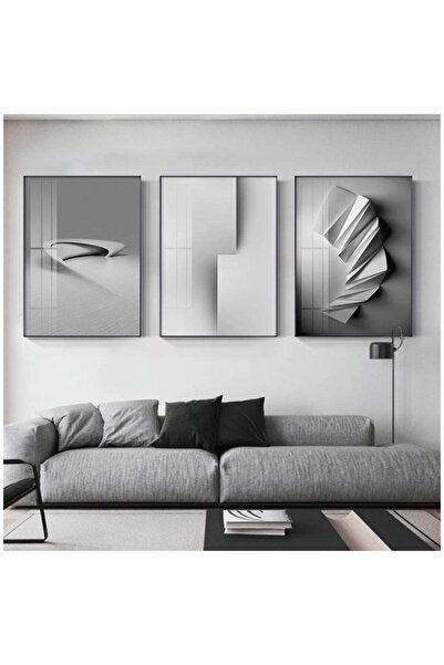 ALAYRA International ALAYRA Modern Abstract Geometric Canvas Painting Grey Wh...
