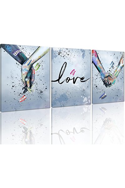 ALAYRA International ملصق حب ألايرا، يداً بيد، فن جداري جرافيتي، 3 لوحات، فن الشارع الكلاسيكي، طباعة عالية الدقة على قماش