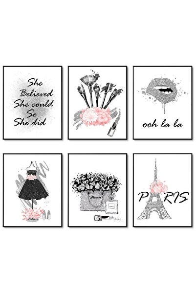 ALAYRA International ALAYRA Gray Pink Wall Art Prints Set of 6 Canvas Picture...