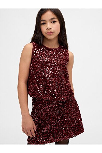 GAP Kız Çocuk Bordo Sequin Bubble Bluz