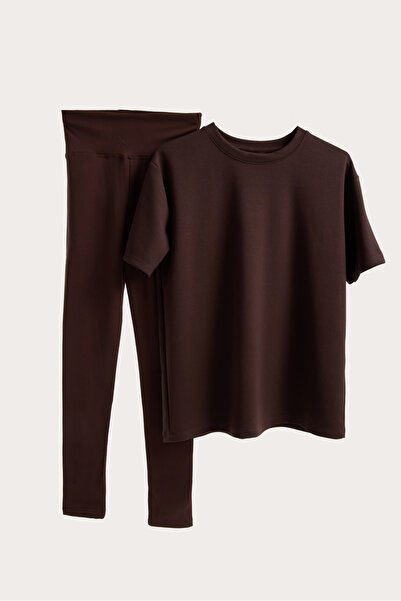 Moda Days Set de două piese pentru femei, colorate, material reiat jambiere și supradimensionat basic tricouri