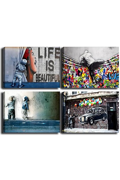 ALAYRA International ALAYRA Framed Banksy Street Graffiti Wall Art Decor Large Abstract Pictures Canvas Painting Prints