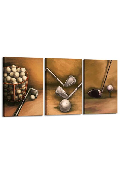 ALAYRA International لوحة جدارية من ثلاث قطع من ALAYRA، صور كرات غولف عتيقة، ...