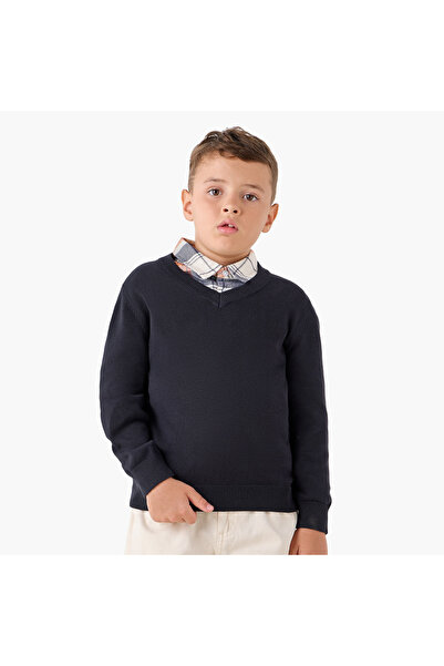 Juniors كنزة صوفية سادة بياقة على شكل حرف V وأكمام طويلة