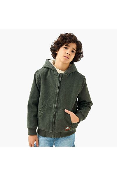 Juniors Sherpa Lined Hooded Heavy Jacket with Zip Closure