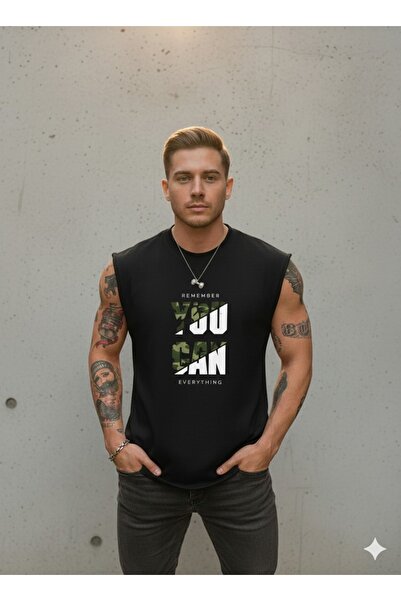 BW Bravely Wear YOU CAN Ανδρικό μπλουζάκι με στάμπα ZERO SLEEVE για αθλητές