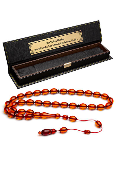 OTTOTESBİH Certified Ottoman Design System Tassel-Decorated 8.5X12.5Mm Fire Amber Prayer Beads