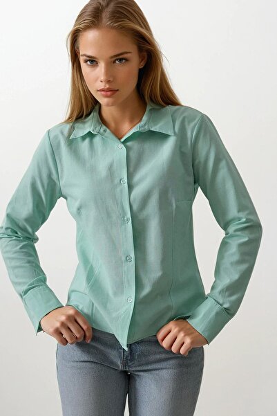 Trend Alaçatı Stili Cămașă pentru femei Mint slim fit cu mânecă lungă basic VS00545