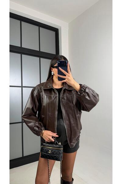 Gaus Lined Leather Jacket with Coffee Stitching Detail Gaus-00908