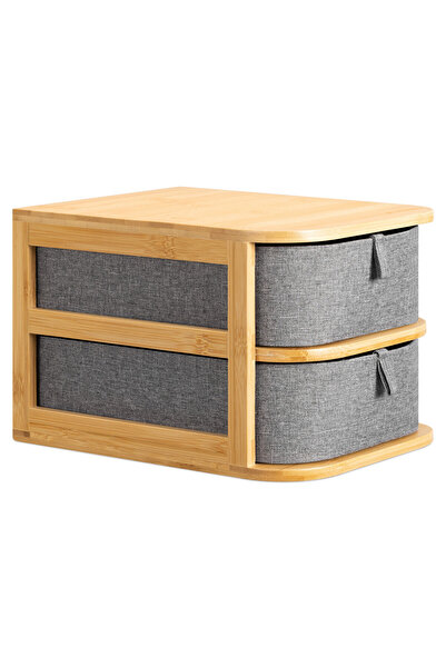 Navaris Bamboo and Textile Cosmetic Organizer, 2 Drawers, 54184.01