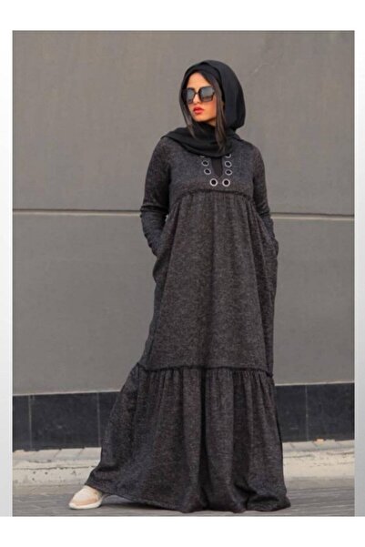 SWAN.AE Winter, Dress, Plain, eyelets on the chest, pockets, Brushed wool, Casual