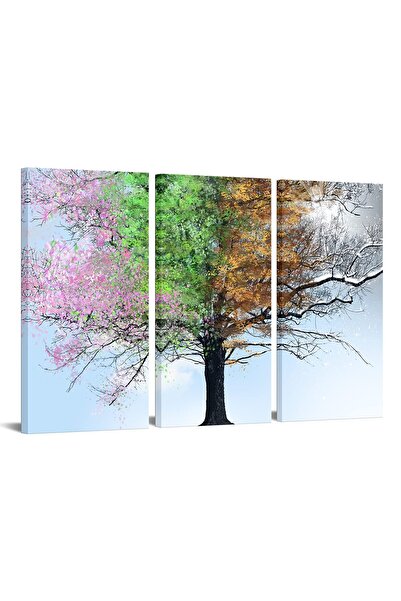 ALAYRA International ALAYRA 3 Panel Wall Art Four Seasons Tree in Sunshine Painting Canvas Print Large Colorful Tree