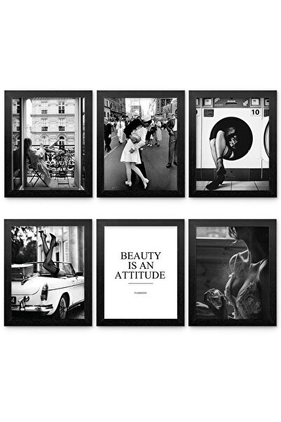 ALAYRA International مجموعة من 6 ملصقات فنية مؤطرة باللونين الأبيض والأسود من...