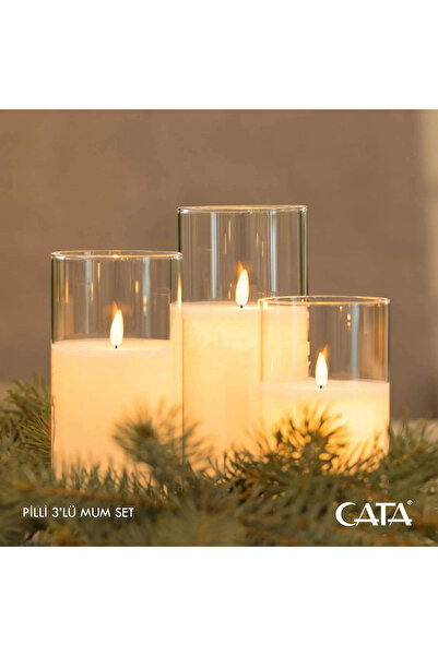 Cata 3'LÜ PİLLİ MUM SETİ - AMBİYANS VE SÜSLEME AYDINLATMASI