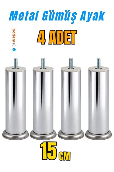 Badem10 Krom Gümüş 4 ADET Metal 15 cm Mobilya Ayağı Modern Koltuk Kanepe Ayak...
