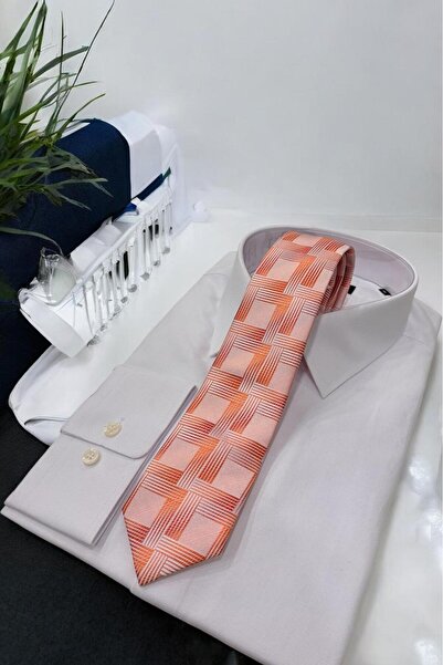 Sarar Microfibre 7 cm Plaid Pattern Orange-Salmon Color Tie Kr-45