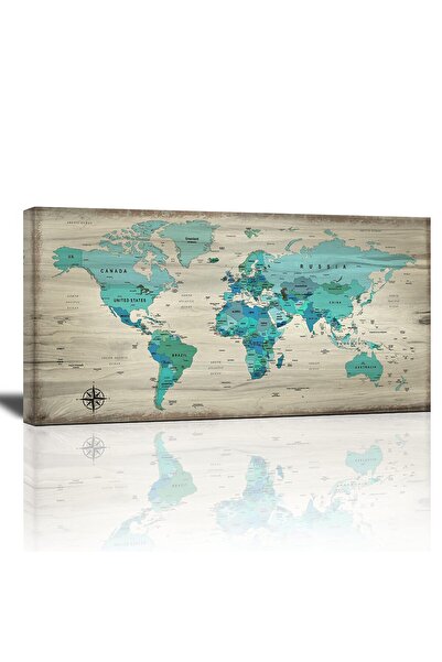 ALAYRA International ملصق خريطة العالم من قماش الكانفاس، ديكور بحري حديث مؤطر...
