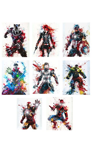 ALAYRA International مجموعة ملصقات جدارية من ALAYRA Arts Marvel Avengers Superhero، ثمانية ملصقات بدون إطار، مقاس 8 × 10 بوصات