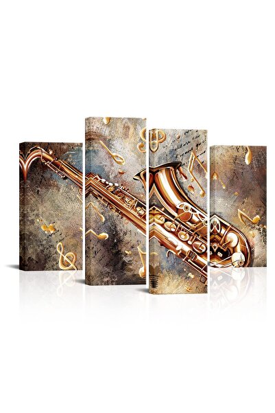 ALAYRA International مجموعة ألايرا الفنية الجدارية الموسيقية العتيقة المكونة من 4 قطع، تتضمن آلات موسيقية مثل الساكسفون مع نوتات موسيقية.