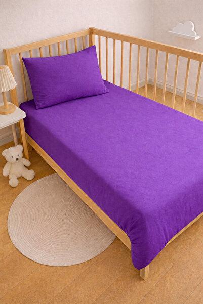 İQON ملاءة سرير أطفال مطاطية من القطن الممشط (قطعة واحدة) لون أرجواني.