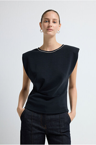 adL Yakası Taşlı Bluz