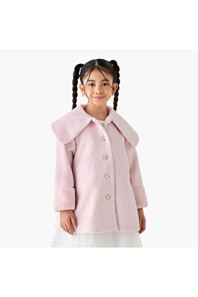 ELIGO معطف ياقة دائرية سادة وأكمام طويلة