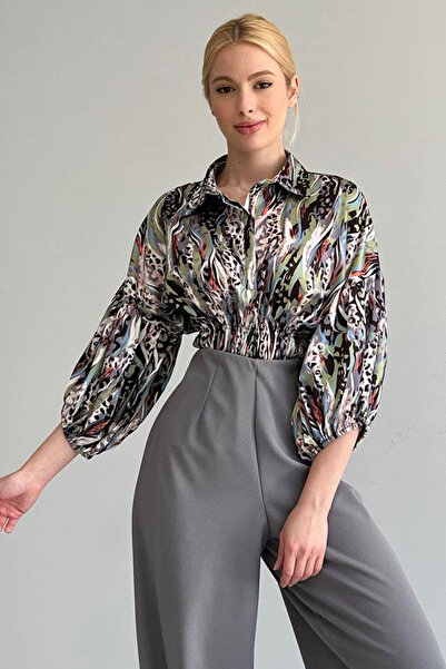 Trend Alaçatı Stili Women's Green Elastic Waist Satin Shirt Vs00394