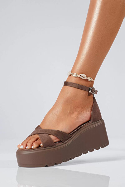 Zaira Sandale cu platforma dama khaki din piele ecologica intoarsa Talida #22...