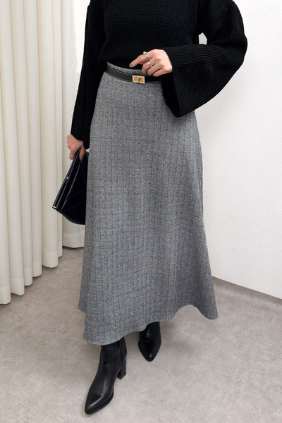 Salih Çelebi تنورة منقوشة بنقشة عظم السمك 0054 - أنثراسايت