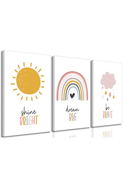 ALAYRA International ALAYRA 3 Pieces Framed Nursery Canvas Wall Art Pink Sun ...