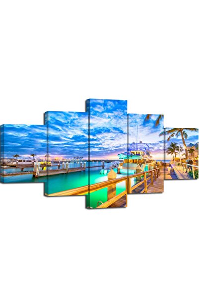 ALAYRA International لوحة جدارية من ALAYRA، صورة غروب الشمس فوق كي ويست، فلوريدا، مطبوعة على قماش عالي الدقة، جسر خشبي عند