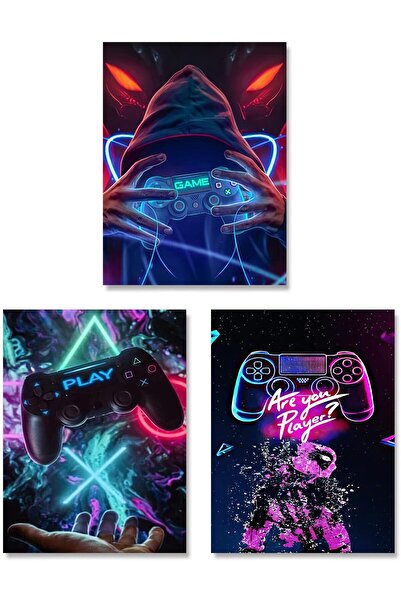 ALAYRA International ملصقات فنية نيون لألعاب الفيديو من ALAYRA، مقاس 12 × 16 بوصة، لوحة جدارية قماشية لألعاب الفيديو، وحدة تحكم بلاي ستيشن