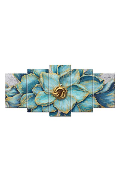 ALAYRA International ديكور غرفة المعيشة من ألايرا، 5 قطع، لوحة جدارية من القماش مزينة بأزهار أنيقة وجميلة باللون الأزرق المخضر، مطبوعة بتقنية جيكلي.