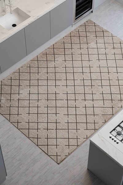 Lorente Home Moreno Viskon Dokuma Açık Vizon Kaymaz Taban Yıkanabilir Mutfak Halısı 1152
