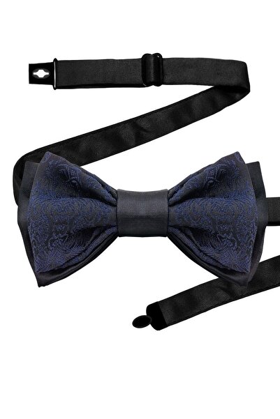 hapshoe طقم ربطة عنق و منديل للأطفال من الساتان الجاكار الأزرق الداكن قابل للتعديل