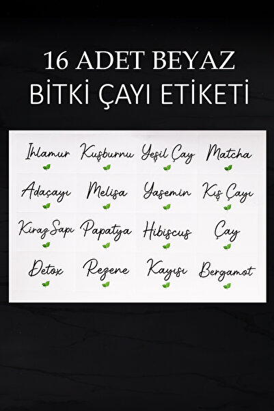 Dolkin Home Beyaz Bitki Çayı Seti Etiketi Suya Dayanıklı 16 Parça Bitki Çay S...