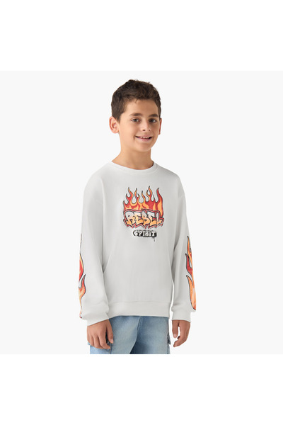 Juniors Graphic Print Sweatshirt with Long Sleeves