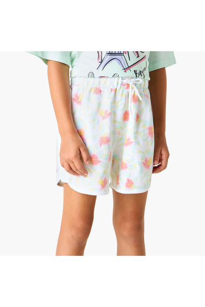 Juniors All-Over Floral Print Shorts with Drawstring Closure