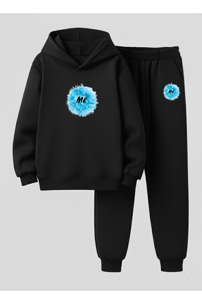 LORVEX Παιδικό φούτερ με κουκούλα - Σετ φόρμας με στάμπα ME, 3 κλωστές, ριγέ