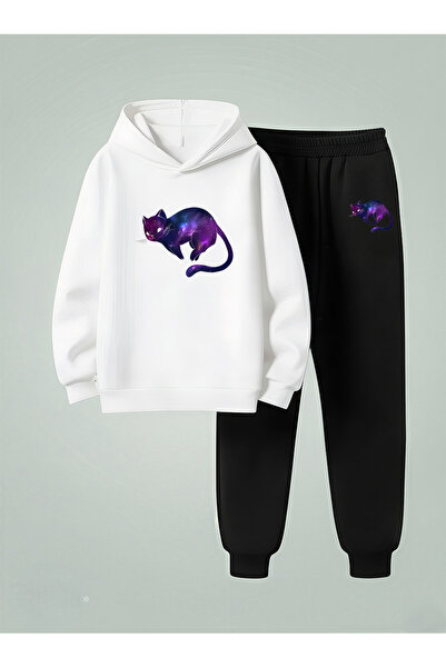 LORVEX سويت شيرت - طقم رياضي للأطفال ( بغطاء رأس ) لون بنفسجي كاتي Ba مطبوع T...