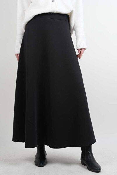 03KIZKULESITEKS تنورة محتشمة ميفلانا كلوش سكوبا سوداء