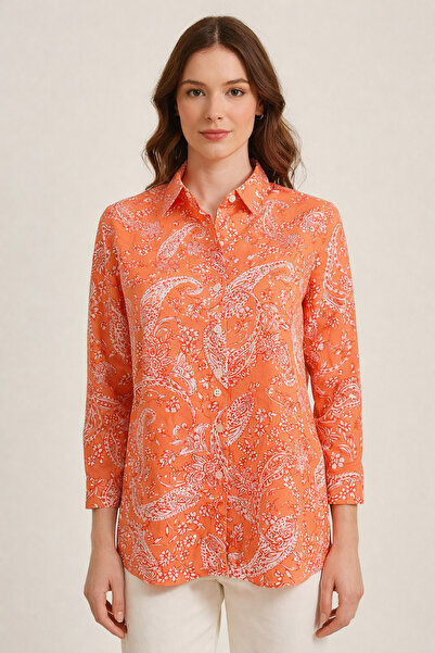 Nuevo Ženska narandžasto-bela košulja sa paisley uzorkom Sa deznom od trikoto...