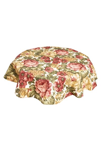 Bosfor Decor Față de masă rotundă, model bujor, bumbac acoperit cu teflon, mu...